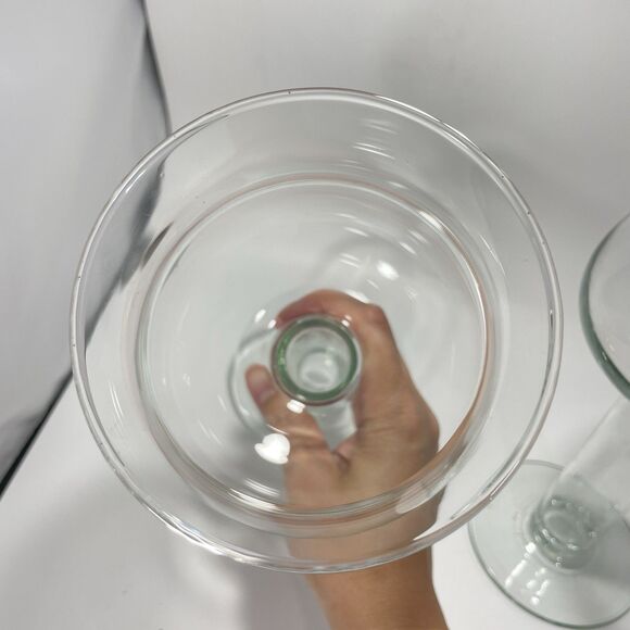 Lot of 2 Clear Glass Hurricane Goblet Vase Candle Holder Stem Pedestal - Picture 6 of 6